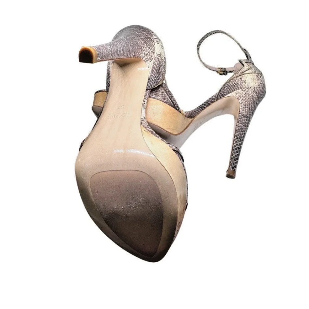 MIU MIU PYTHON LEATHER WOOD PLATFORM HIGH HEEL SHOES SIZE 37 ROCCI PLATINO BROWN